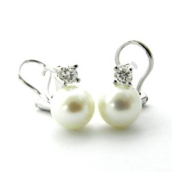 Pendientes Oro Blanco 18kts Perla Con Brillante 8mm B1/1746/14
