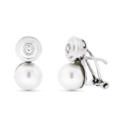 Pendientes Oro Blanco 18kts Perla Cultivada 7mm 14X7mm 10872