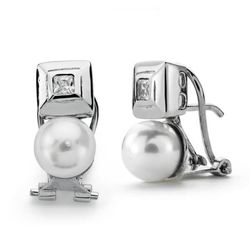 Pendientes Oro Blanco 18kts Perla Cultivada 7mm 14X7mm 11209