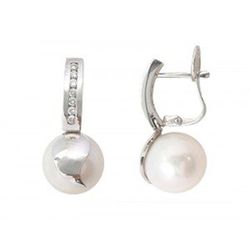 Pendientes Oro Blanco 18kts Perla Diamantes Brillantes 0.21 cts 024084