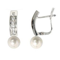 Pendientes Oro Blanco 18kts Perla Diamantes Brillantes 0.36 cts 026208