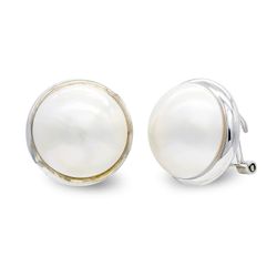 Pendientes Oro Blanco 18kts Perla Japonesa Cerco Liso 14-16mm 7352-1