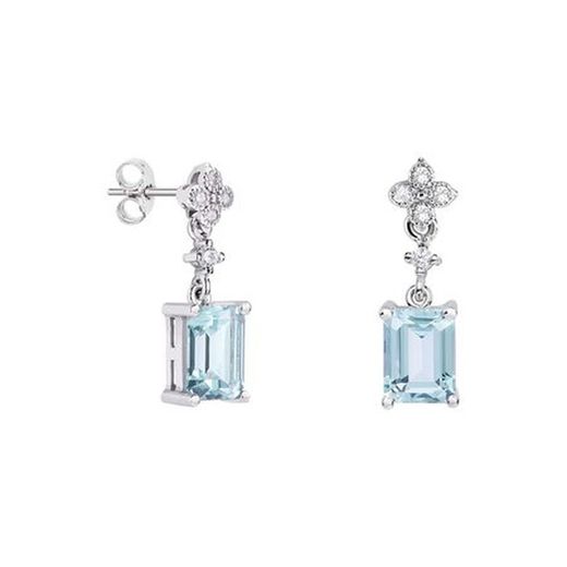 Brincos Argyor MRM retangulares em ouro branco 18k 8x6 mm (18)79B0101DB2 com diamantes topázio azul