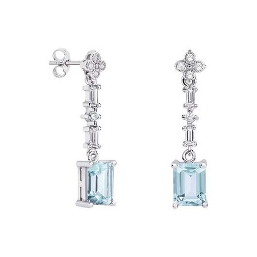 Brincos retangulares de ouro branco 18k Argyor MRM 8x6mm (18)79B0106DB2 com diamantes azuis