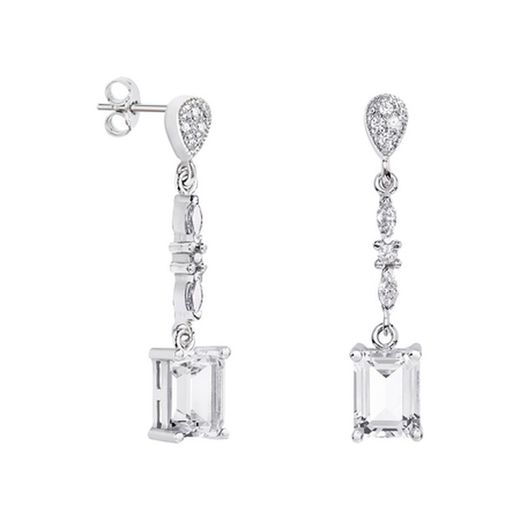Brincos retangulares de ouro branco 18k Argyor MRM 8x6mm (18)79B0205TB1 Topázio branco