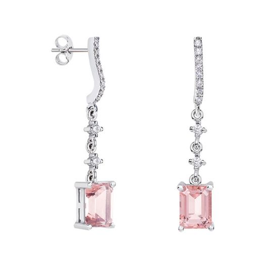 Brincos retangulares de ouro branco 18k Argyor MRM 8x6mm (18)79B0502TB3 Topázio rosa