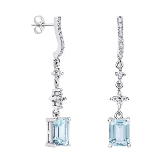 Brincos retangulares de ouro branco 18k Argyor MRM 8x6 mm (18)79B0504DB2 com diamantes topázio azul