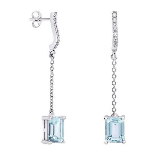 Boucles d'oreilles rectangulaires en or blanc 18 carats Argyor MRM 8 x 6 mm (18) 79B0507DB2, topaze bleue et diamants