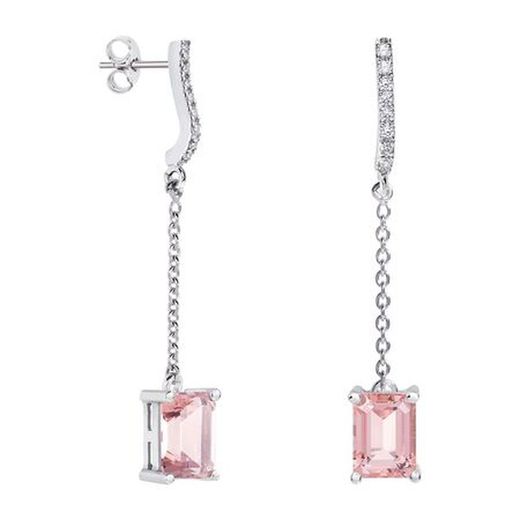 Boucles d'oreilles rectangulaires en or blanc 18 carats Argyor MRM 8 x 6 mm (18) 79B0507DB3, topaze rose et diamants