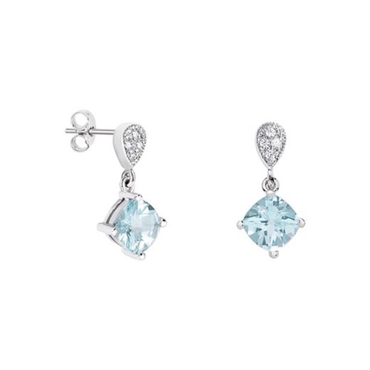 Boucles d'oreilles en or blanc 18 carats Rhombus Argyor MRM 7x7 mm (18)79B0200DC2 Topaze bleue Diamants