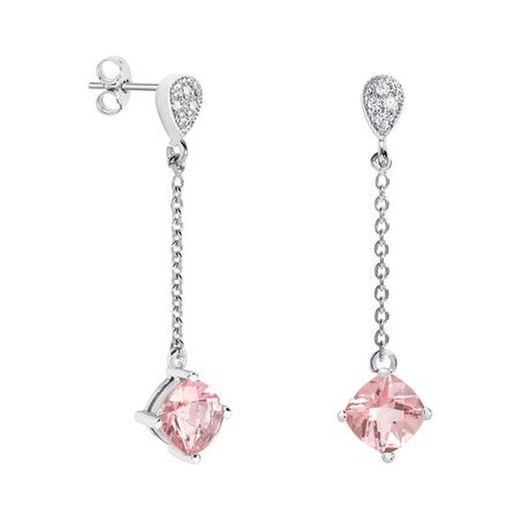 Brincos de ouro branco 18k com losangos Argyor MRM 7x7 mm (18)79B0207DC3 e diamantes topázio rosa