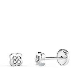 Pendientes Oro Blanco 18kts Trébol Circonitas 15646 4,5x4,5m