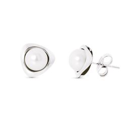 Pendientes Oro Blanco 18kts Triangulo Perla 9X9mm Presión 18166