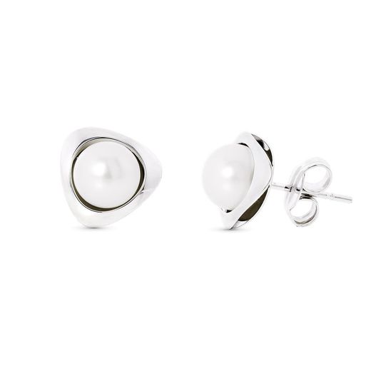 Pendientes Oro Blanco 18kts Triangulo Perla 9X9mm Presión 18166