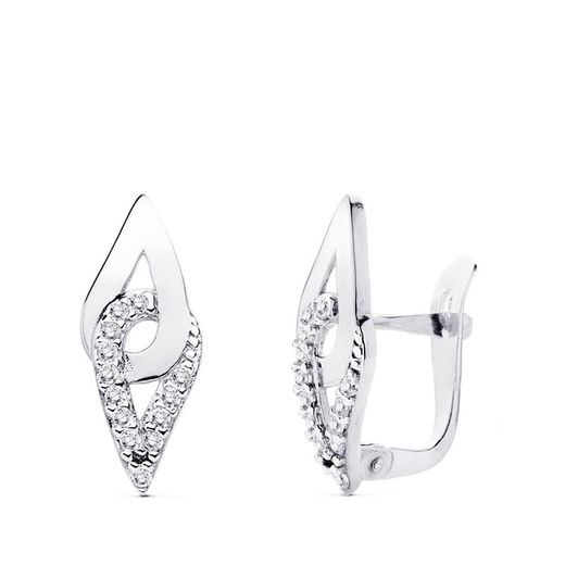 Brincos em ouro branco 9kt 17x7mm 9K20634-1 Zircônia