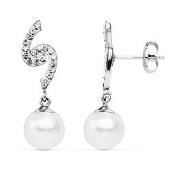 9kt White Gold Earrings 24x6mm 9K18225 Pearl and Zirconia