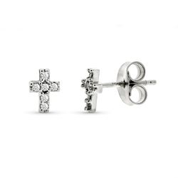 Boucles d'oreilles en or blanc 9 carats 6x4 mm 9KP1915-OBP Diamants 0,06 CTS