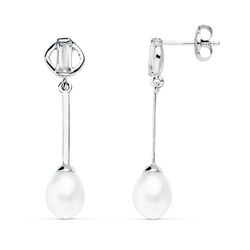 Pendientes Oro Blanco 9kts 9K18605 Perla