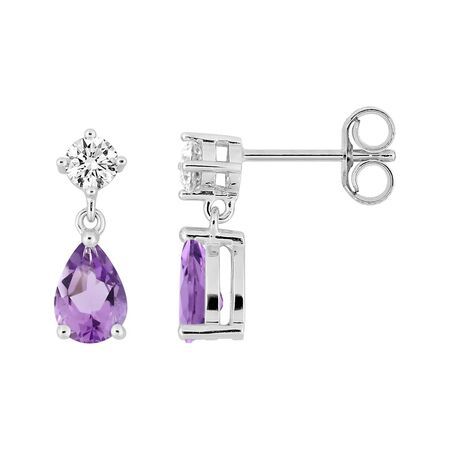 Pendientes Oro Blanco 9kts Argyor MRM (9)297309.A1 Circonita Colgante Piedra Amatista