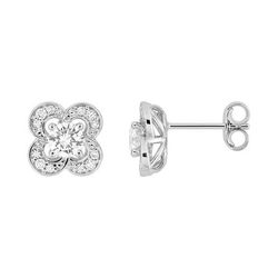 Pendientes Oro Blanco 9kts Argyor MRM (9)9KLGD278W Flor Diamantes Laboratorio 0,52ct DI.SYN F-VS