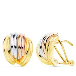 Pendientes Oro Tricolor 18kts Bandas Lisas 13X12mm Omega 21112