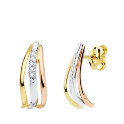 Pendientes Oro Tricolor 18kts Circonitas 15X6mm 21017