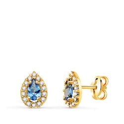 Pendientes Piedra Azul Circonitas Oro 18kts 8,5x6mm 21432-AZ