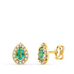 Pendientes Piedra Topacio Paraiba Circonitas Oro 18kts 8,5x6mm 21432-TP