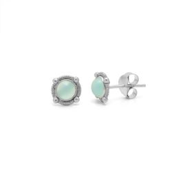 Pendientes Plata 09mm PEM0313PLCA Mineral Calcedonia Redondo