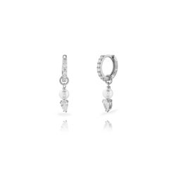 Pendientes Plata 11x10mm PEZ1634RH Aro Colgante Circonita Perla