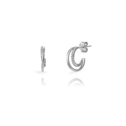 Pendientes Plata 14mm PEZ1685RH Medio Aro Doble Banda Circonitas