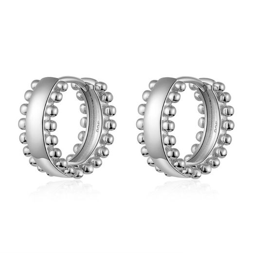 Silver Earrings 14x5mm PE00706RH Hoop 2 Strips Balls