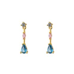 Pendientes Plata Dorada 15mm PEZ1536DOVA Colgantes Circonitas Multicolor