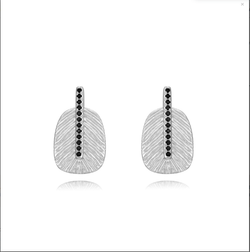 Pendientes Plata 18x11mm PEZ1465RHBK Pluma Circonitas Negras