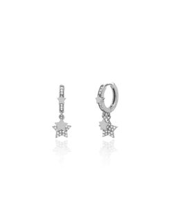 Pendientes Plata 22mm PEZ1583RH Aro Colgante Triple Estrellas