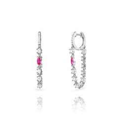 Pendientes Plata 35mm PEZ1655RH Aro Colgante Cadena Circonitas