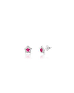 Pendientes Plata 7,5mm PEZ1505RHZR Estrella Circonitas Rubí