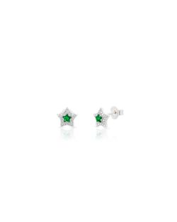 Pendientes Plata 7,5mm PEZ1505RHZV Estrella Circonitas Verde