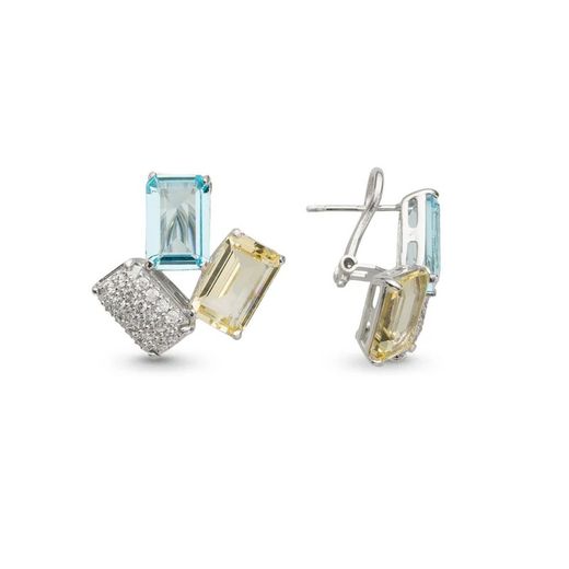 Brincos básicos de prata Argent 2,4x2,4cm ARRM080EO Cristais azuis bicolor amarelo