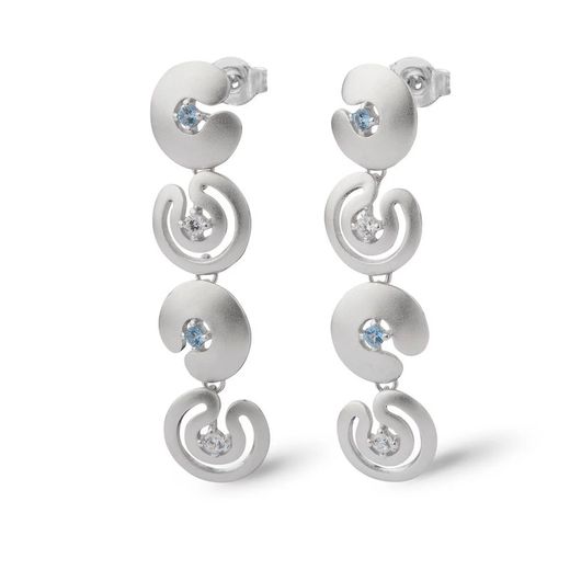 Boucles d'oreilles Argent Basic en argent 4,2 cm ARRJ003L, labyrinthe de zircones bleu bicolore blanc