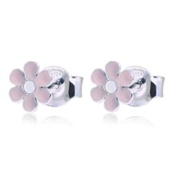 Pendientes Plata Argent Basic ARK017 Flor Esmaltada Rosa Claro