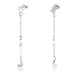 Pendientes Plata Argent Basic Mujer ARK008C Colgante Cadenilla Perlas & Corazones