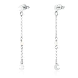 Pendientes Plata Argent Basic Mujer ARK008L Colgante Cadenilla Perlas & Luna