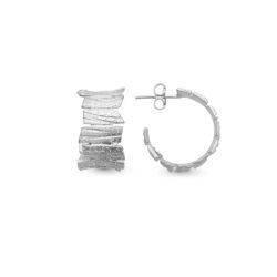 Pendientes Plata Argent Basic Mujer ARRM058C Medio Aro Corteza Árbol Mate Diamantado 2x1,2cm