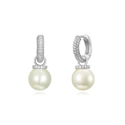 Pendientes Plata Aro Circonitas Perlas 13+11mm PEM0267RH