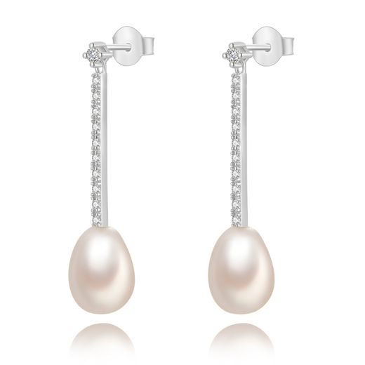 Pendientes Plata Barra Circonitas Perlas Cultivadas 31mm PEM0281RHPA