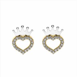 Pendientes Plata Bicolor Dorada AG0149P Corazón Circonitas - Corona