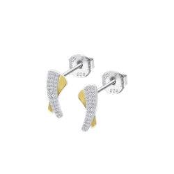 Pendientes Plata Bicolor Dorada Lotus LP3845-4/2 Bandas Cruzadas Circonitas