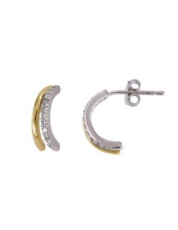 Pendientes Plata Bicolor Dorada Mujer PPAC147/B Aro Doble Banda Circonitas