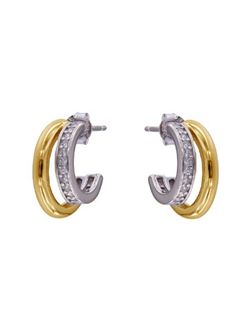 Pendientes Plata Bicolor Dorada Mujer PPAC149/B Aro Doble Banda Circonitas